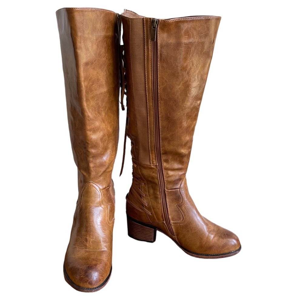 Torrid Over the Knee Riding Boots with Lace in Brown Size:10W
